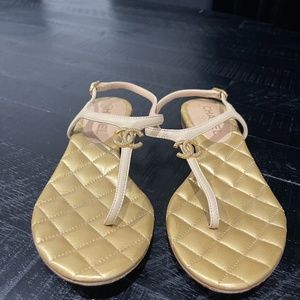 Chanel Quilted Gold Sandals Size 37.5